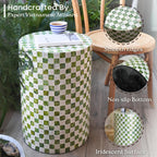 Chi An Home 19.3” Checkered Capiz Shells Drum End Table, Decorative Cylinder Side Table & Garden Stool, Round Pedestal Accent Table for Living Room, Bedroom, Indoor & Outdoor (Pistachio Green)