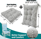 SINOSSO Rocking Chair Cushion Set with Thick Padding, Back Pillow & Seat Cushion with Ties, Modern Interwoven Style Indoor Living Room Rocker Chair Pads for Elderly Sitting, White-Gray