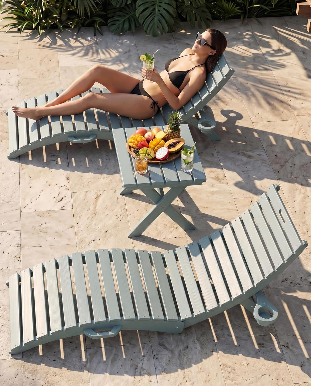 PLUUV HDPE Folding Pool Lounge Chairs Set of 2, Use in Pool Lounge Chairs up to 8-Inches of Water, Pre-Assembled Lounge Chair with Cup Holders, for Hotel, Resort, Poolside, Sun Decks -Light Blue