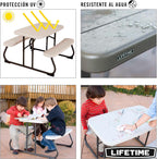 Lifetime 280094 Kid's Picnic Table, Size 1, Almond and Delta Children Serta Perfect Sleeper Extra Wide Convertible Sofa to Lounger, Comfy 2-in-1 Flip Open Couch/Sleeper for Kids, Pink