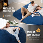 Homguava Chenille Bean Bag Bed, Convertible Bean Bag Chairs from Lazy Sofa Chair to Floor Mattress Bed, 3 in 1 Giant Bean Bag Chair for Adults with Filler for Living Room Machine Washable(Queen,Blue)