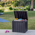 30 Gallon Outdoor Deck Box – Weather-Resistant Resin Patio Storage Table – Classic Wood-Look Cube Bench Seat for Garden Tools, BBQ Accessories & Cushions (Graphite)