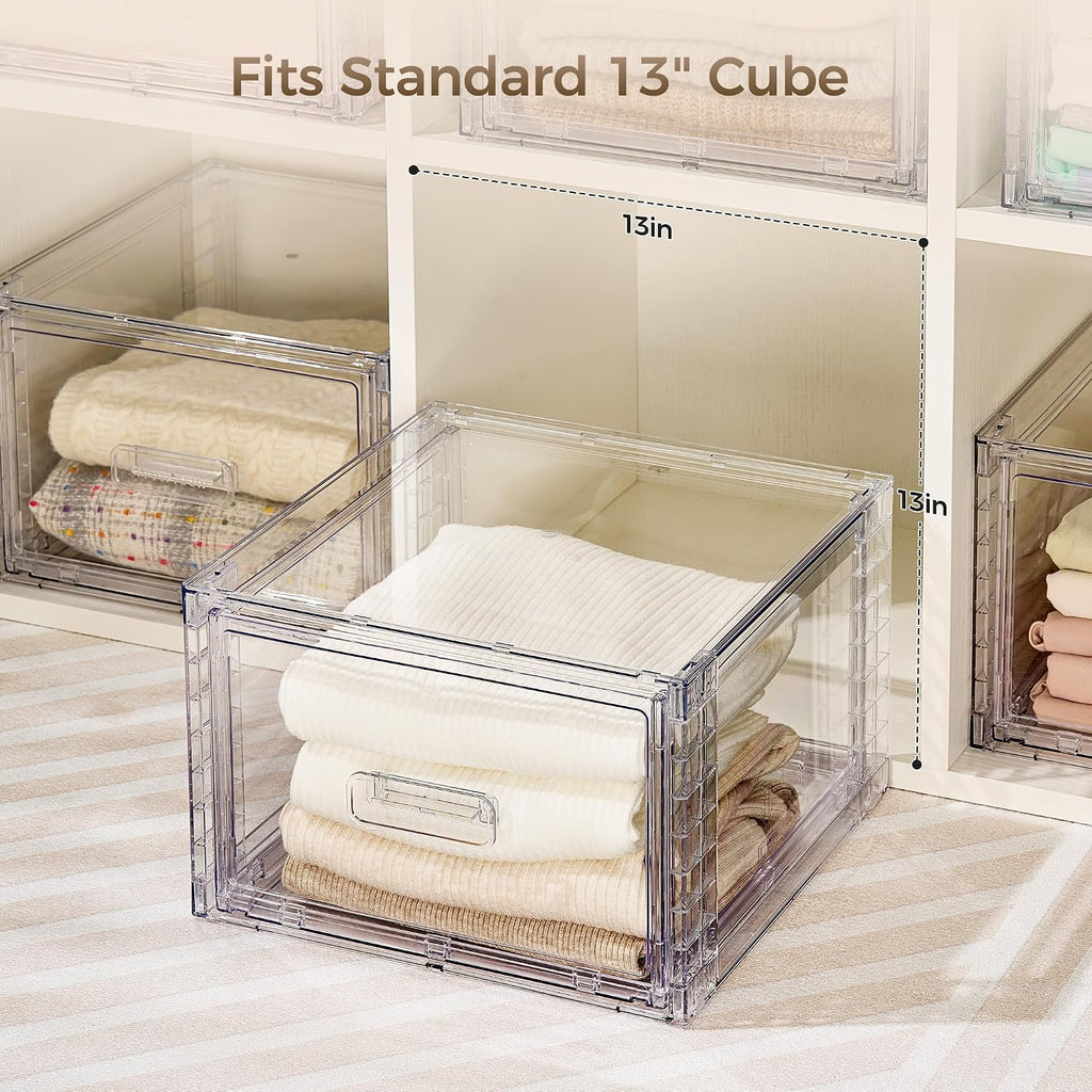 Vtopmart 4 Pack Clear Stackable Storage Drawers 15QT, Easily Assemble Closet Organizers,Plastic Storage Bins for Bathroom,Cabinet,Kitchen Pantry,Under Sink Organization(Medium)