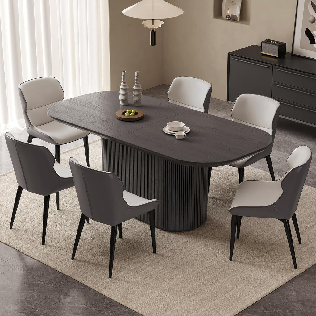 Guyii 70" Oval Dining Table Set, Modern Kitchen Table Set with 6 Chairs, 7 Piece Indoor Rectangular Dining Room Table for Kitchen, Bar, Living Room, Home, Black