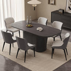 Guyii 70" Oval Dining Table Set, Modern Kitchen Table Set with 6 Chairs, 7 Piece Indoor Rectangular Dining Room Table for Kitchen, Bar, Living Room, Home, Black