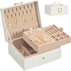 SONGMICS 2-Layer Jewelry Box Organizer, Jewelry Storage Case with Removable Tray and Handle, for Necklaces, Earrings, Rings, Bracelets, 6.7 x 8.1 x 3.7 Inches, Gift Idea, Cream White UJBC208WD01