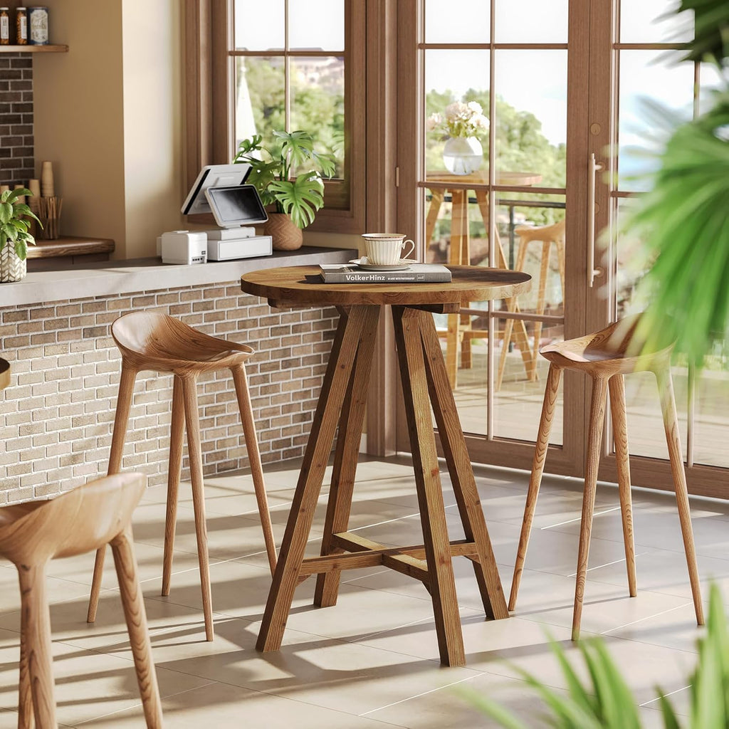 Solid Wood Bar Table, 31.5" Round Pub Bistro Table for Cafe, Dining Room, Kitchen, Living Room