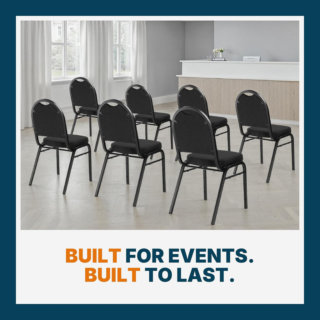 OEF Furnishings OEF9260-BT/2 Commercial-Grade Dome Back Banquet Stack Chair (Black Fabric, Black Powder-Coated Frame, 2-Pack)