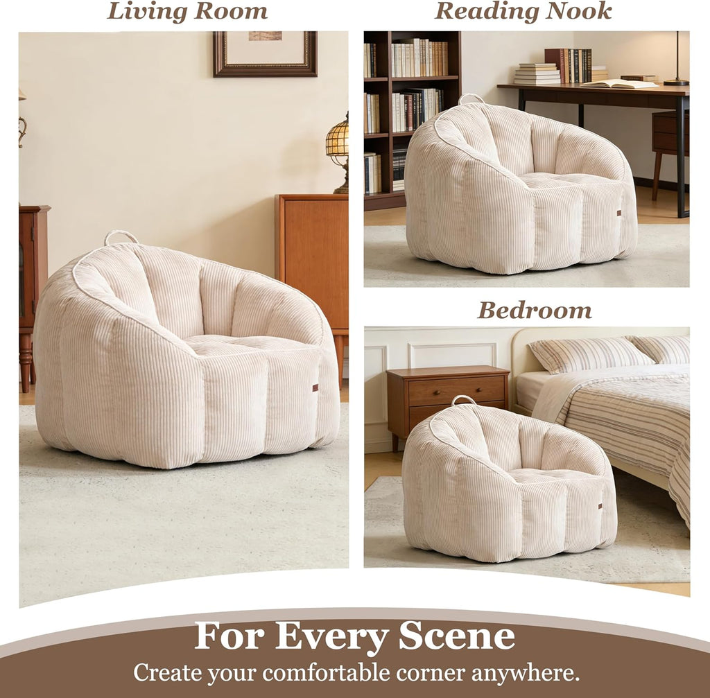 Royal Windsor Giant Bean Bag Chairs for Adults, 47 Inch Oversized Bean Bag Couch with Armrests, Lazy Floor Lounge Sofa Comfy Reading Chair for Living Room, Bedroom & Dorm, Beige