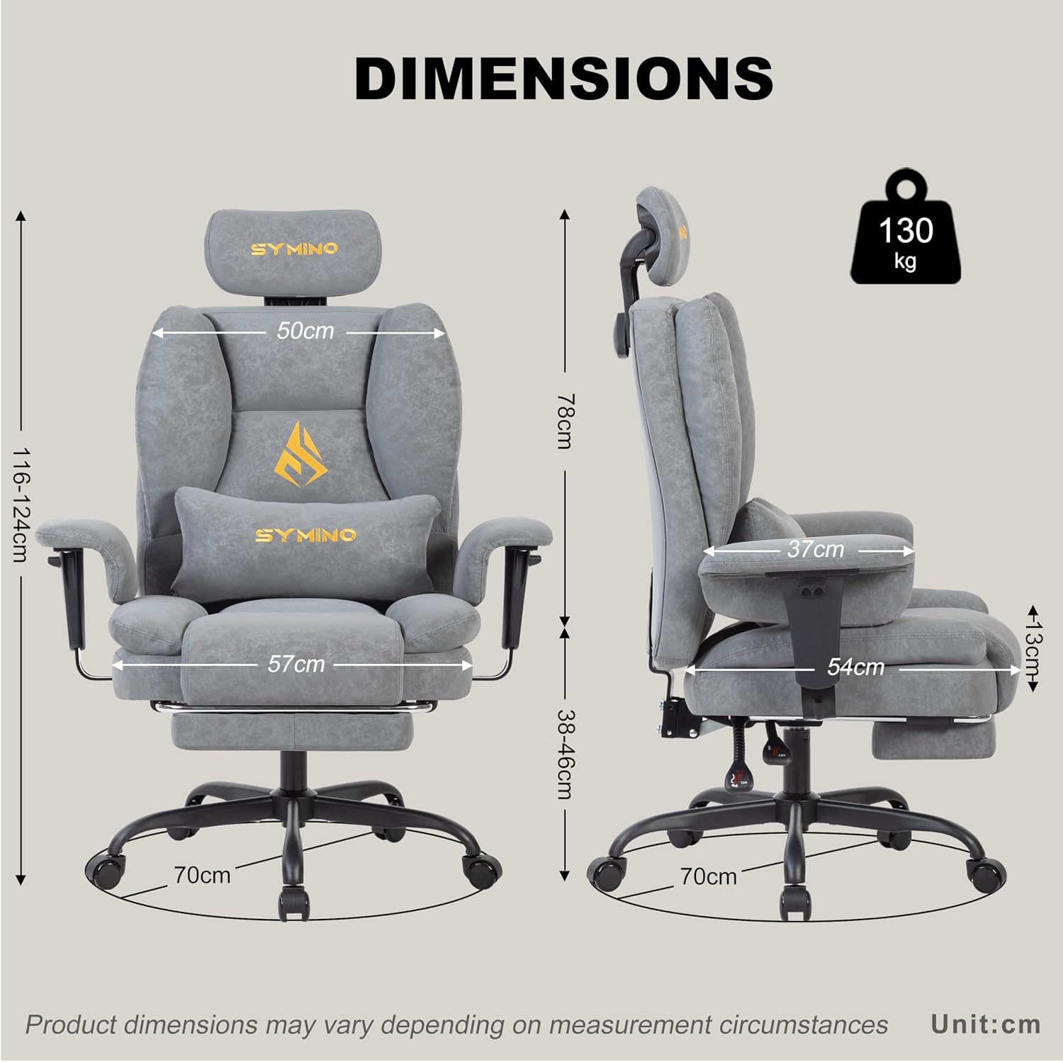 Symino Gaming Chair with Footrest, Up/Down Armrests, Suede Fabric Ergonomic Office Chair, 150° Recline Computer Chair for Desk, Grey