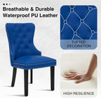 adochr PU Leather Dining Chairs Set of 6, Tufted Upholstered Dining Room Chair with Pull Ring and Solid Wood Legs, Blue