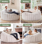 fond + found 5FT Bean Bag Chairs Giant Bean Bag Chair Cover with Wave Pattern Fur Washable Bean Bag Chairs for Adults Filled with Memory Foam for Bedroom Living Room (Oatmeal, 5FT- 50" x 50" x 24")