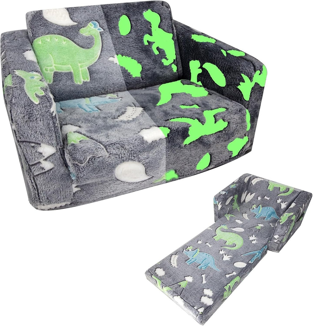 Asou Kids Sofa Toddlers Sofa Glow in The Dark Kids Fold Out Play Couch Mini Dinosaur Couch for Kids Toddlers