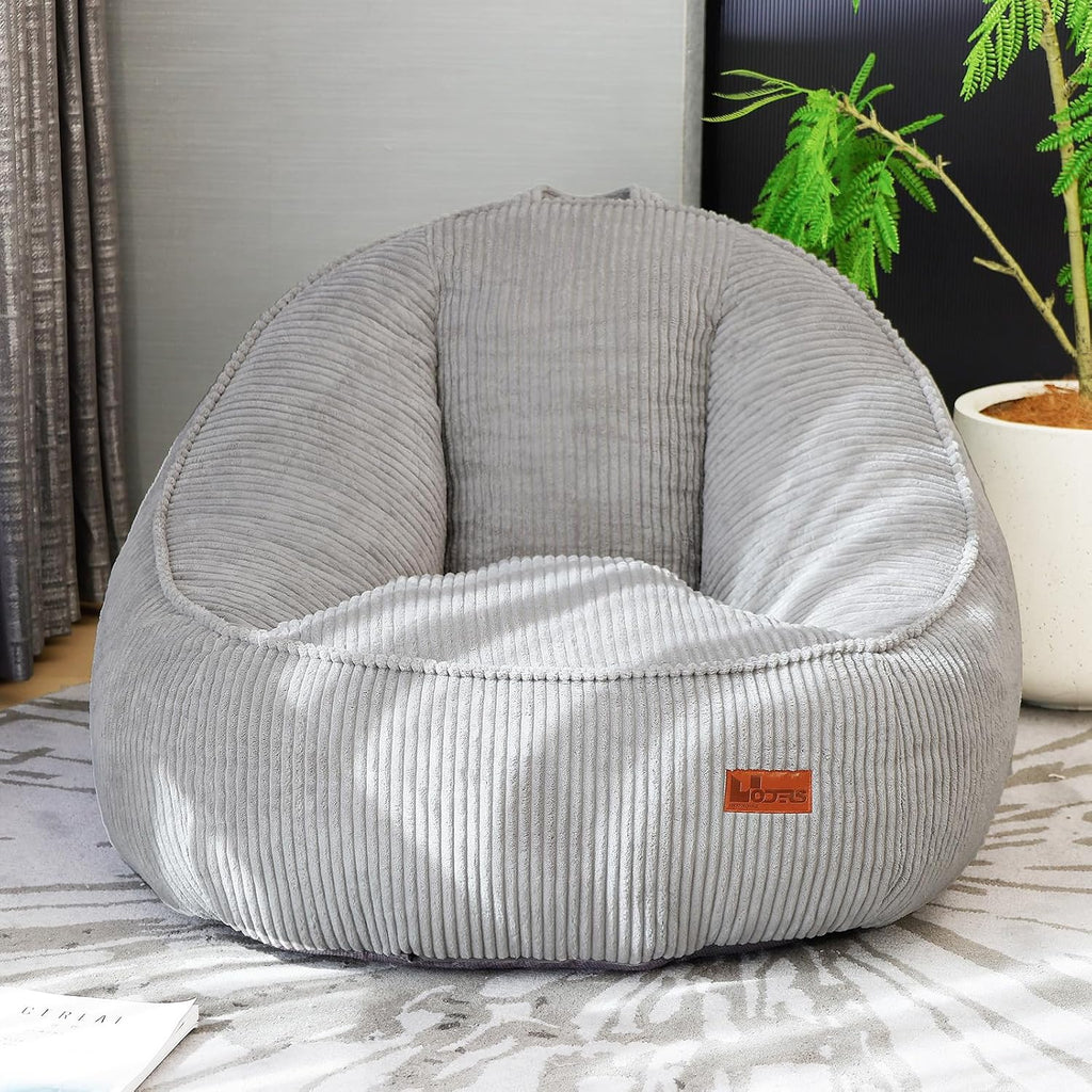Giant Bean Bag Chair for Adults Teens and Kids, Cozy Fluffy Corduroy Beanbag Chair with Filler Large Floor Lounge Sofa for Living Room, Bedroom (L-Light Grey)