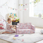 Ulax furniture Kids Convertible Sofas Children Flip-Out Sofa - 2-in-1 to Lounge Chair (Pink Unicorn)