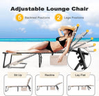 NUU GARDEN Outdoor Foldable Chaise Lounge Chairs, Tanning Chair with Face Hole and Pillow 5-Position Reclining Oxford Fabric - Portable for Beach, Poolside, Patio Camping (Khaki)
