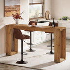 63-Inch Solid Wood Bar Table, Narrow Long Counter Height Pub Dining Table, Farmhouse Rectangular Home Coffee Bar Units for Kitchen, Dining Room, Living Room, Bistro, Brown