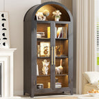 LVSOMT 71” Arched Curio Cabinet with Glass Doors, Display Cabinet with Human Sensor LED Light, 5 Tier China Cabinet with Adjustable Shelf, Tall Bookcase with Storage for Home Black