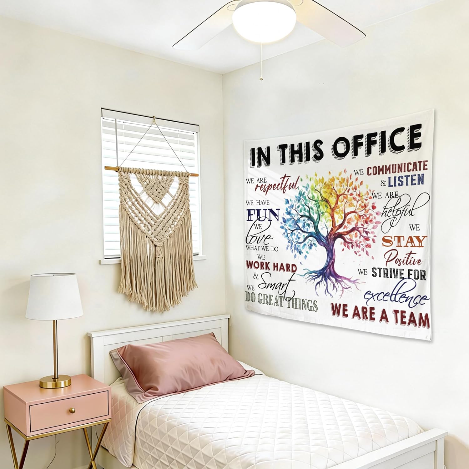 gsgfdshf Inspirational Office Wall Tapestry, in This Office We Are a Team Positive Motivational Tapestry Wall Hanging for Bedroom Home Workplace Decor, 50x60 Inch