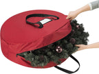 Wreath Storage Bag Round 30" Holiday, Easter, Fall & Christmas Artificial Wreaths & Garland- Red Canvas Tote with Handles by Tiny Tim Totes