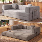 79" Convertible Sofa Bed, Corduroy Pull Out Couch with Storage Pocket, Folding Futon Sofa Bed, No Assembly Boneless Couch Bed Sleeper Sofa for Living Room Bedroom, Grey