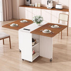 51″ Transformer Table for 2-4, Farmhouse Foldable Dining Table with Drawer and Power Outlet, Small Dining Table with 6 Wheels for Small Space, Walnut