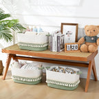 2 Pack Storage Basket, Heavy Tassel Woven Baskets for Storage, Boho Cotton Rope Storage Bin, Cube Organizer Bins, Baby Laundry Basket for Clothes, Toys, Diapers, Pets（White & Green）