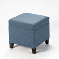 Linen Storage Ottoman with Wooden Legs, 17" Square Upholstered Flip-Top Footrest Stool, Extra Seat or Coffee Table for Living Room, Bedroom, Entryway, Blue