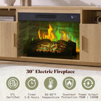 AMERLIFE 70" Fluted Fireplace TV Stand for TVs Up to 80", Modern TV Console with 30" Electric Fireplace & Storage Cabinets, Media Entertainment Center for Living Room, Natural Oak