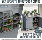Outdoor Garden Patio Wooden Storage Cabinet Furniture Waterproof Tool Shed with Potting Benches Outdoor Work Station Table (Gray)