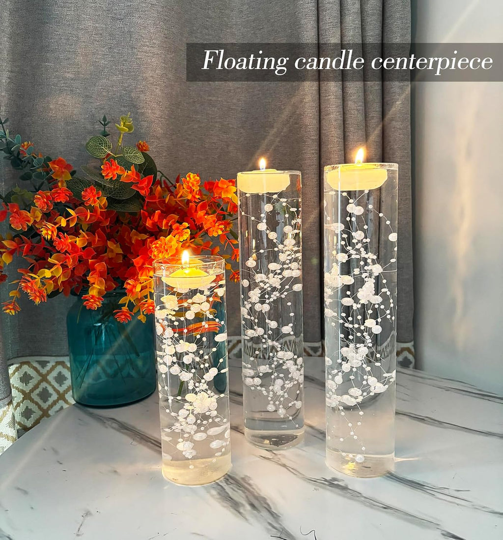 12 Pcs Pearl String Set for Floating Candles Centerpiece, White Faux Pearl Beads Vase Filler for Wedding Table Christmas Tree Decor Centerpiece. (White)