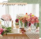 6 Pcs (H: 7" W: 4") Embossed Flower Vase Pedestal Glass Vase Big Base Thickened Crystal Vintage Vases for Wedding Party Home Decor Table Centerpiece House Warming Gifts (Clear,Classic)