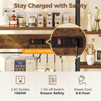 SUPERJARE Large Bakers Rack with Power Outlets, 6-Tier Microwave Stand, Coffee Bar with 12 S-Shaped Hooks, Kitchen Shelf with Wire Basket, 39.4 x 14.6 x 66.9 Inches, Rustic Brown
