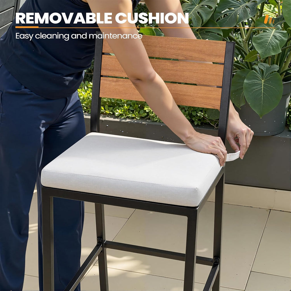 Crestlive Products Outdoor Bar Stools Set of 2, Patio Counter Height Barstools with Cushions, Tall Chairs with Back and Footrest for Deck, Lawn, Garden, Backyard, Poolside, Or Indoor Use