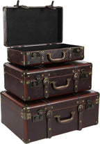 Deco 79 Faux Leather Decorative Trunk Nesting Upholstered Decorative Large Boxes with Vintage Accents and Studs, Set of 3 Storage Trunks 18", 21", 23"W, Brown