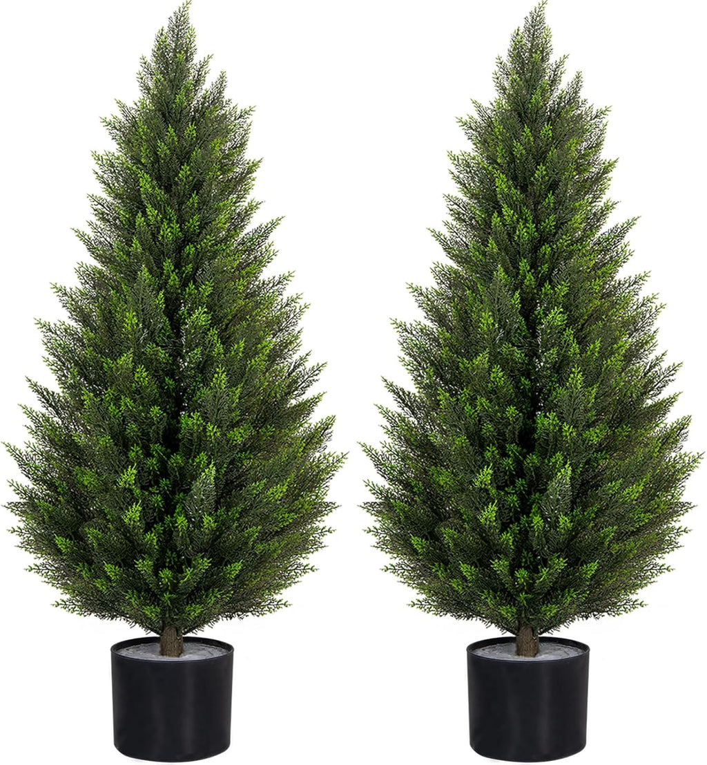 VIVATREES 3FT Artificial Topiary Cedar Trees, UV-Resistant Faux Evergreen Outdoor Plants, Artificial Pine Tree for Outdoor Front Porch Patio Entryway Decor, Set of 2