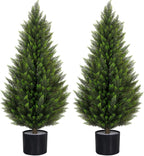 VIVATREES 3FT Artificial Topiary Cedar Trees, UV-Resistant Faux Evergreen Outdoor Plants, Artificial Pine Tree for Outdoor Front Porch Patio Entryway Decor, Set of 2