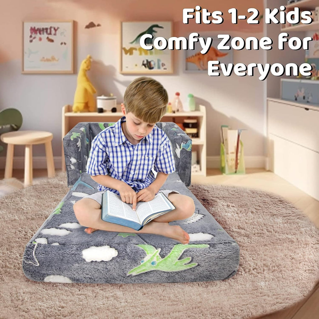Asou Kids Sofa Toddlers Sofa Glow in The Dark Kids Fold Out Play Couch Mini Dinosaur Couch for Kids Toddlers