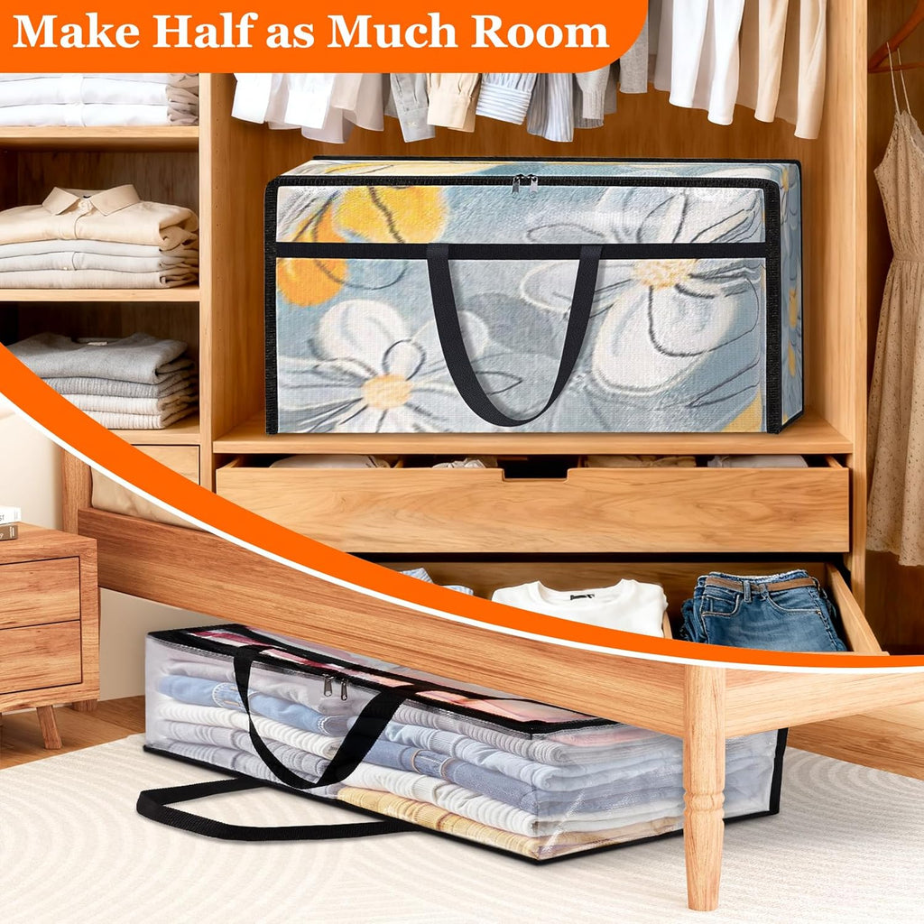 TasticTotes 8 Pack Long Clear Storage Bags for Comforter, Clothes & Bedding, Plastic Blanket Storage with Zipper and Handle, Moving Bags, Closet Organizer and Under-Bed Storage (90L, 39.4"*7.1"*19.7")
