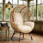 Indoor Outdoor Egg Chair, Wicker Design, 400lbs Capacity, 8-Inch Cushion Ergonomic Balcony Chairs(Natural)