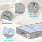 5 Inch Low Profile Under Bed Storage Drawer 2 Pack, Lightweight Underbed Clothes Storage Container Bins With NO STURCTURE, Shallow Storage Bag for Dorm & Home, With Clear Lids & Water-Resistant Fabric