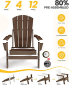 Folding Adirondack Chair Set of 4, Lightweight - Portable HDPE Patio Chair, All-Weather Space-Saving Foldable Fire Pit Seating for Camping, Backyard, Deck-Coffee