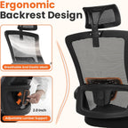 NEO CHAIR Office Desk Chair Gaming Computer High Back Support Mesh Comfy Seat with Adjustable Ergonomic Headrest Lumbar Rolling Flip-up Armrests and Wheels (Black)