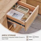 T4TREAM 24'' Modern Nightstand with Charging Station, Wood End Table w/Hidden Drawers & Open Storage Cabinet, Rustic Square Bedside Table for Bedroom,Living Room,Natural Oak