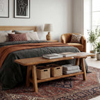 55-Inch Solid Wood Entryway Bench, Farmhouse Long End of Bed Bench with Live-Edge, Indoor Dining Seat for Entrance, Bedroom, Living Room, Dining Room, Easy Assembly, Brown