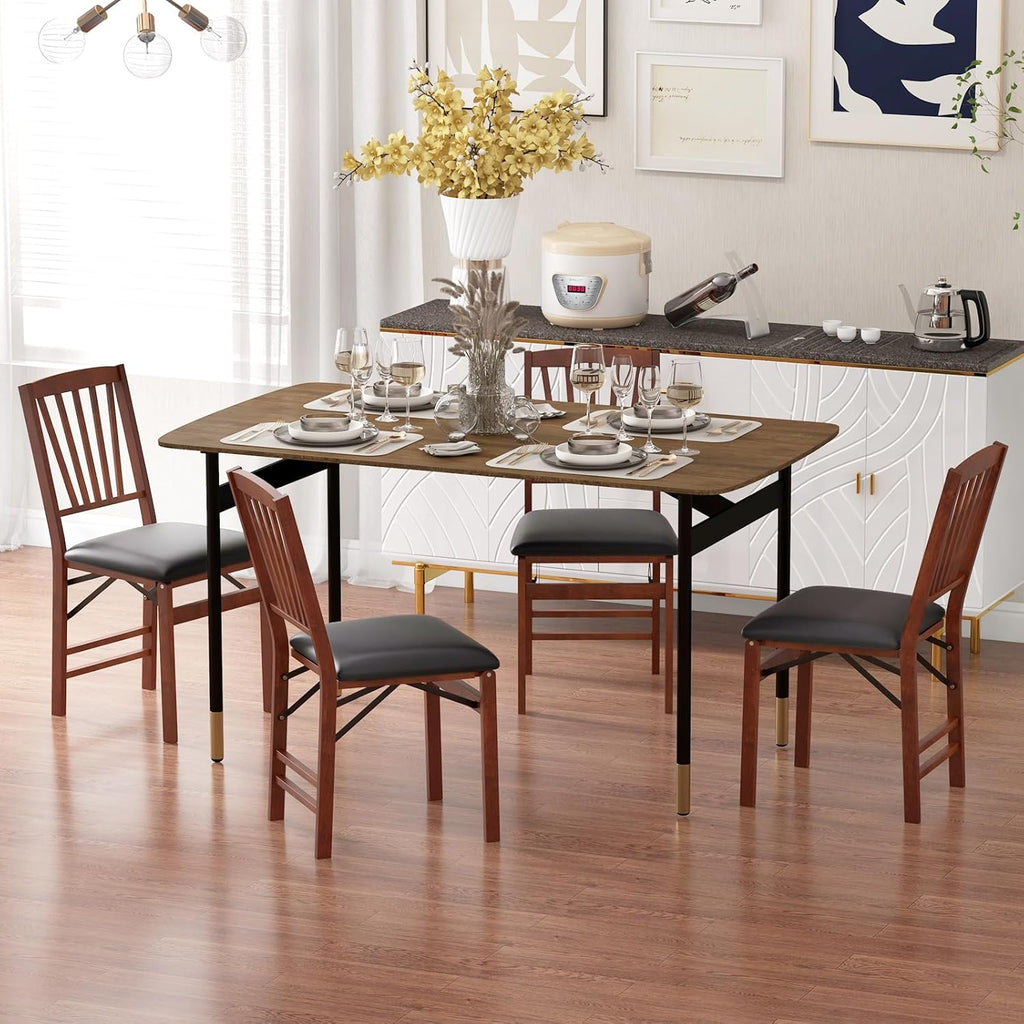 Wooden Folding Chairs Set of 4, Foldable Wood Chairs with Padded Seats, Solid Wood Frame, 400 lbs Weight Capacity, Space Saving Dining Chairs for Small Space, Guests Kitchen (4, Slatted Back)