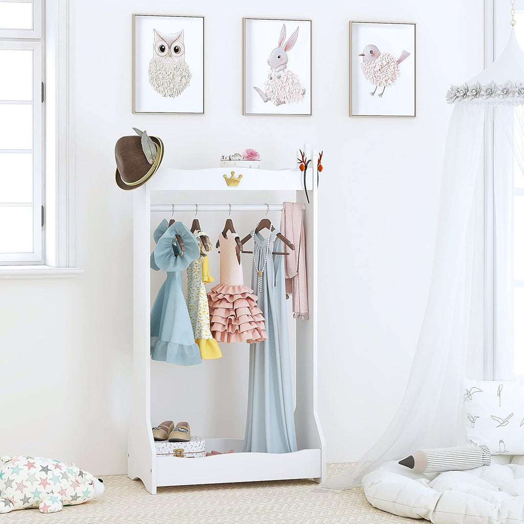 UTEX Kids Dress Up Storage, Kids' Costume Organizer Center, Open Hanging Armoire Closet, Kids Armoire with Rack for Toddler 3 Age+, White