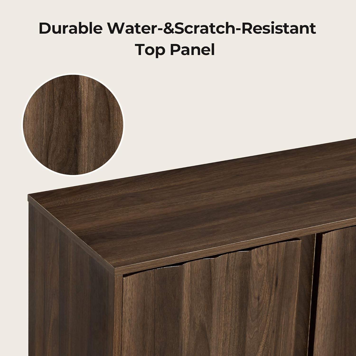 CHITA 63" Sideboard Buffet Cabinet with Storage, Wooden Console Cabinet with 4 Tereoscopic Wavy Door Panels & Adjustable Shelves, Storage Credenzas for Living Room, Kitchen, Hallway, Walnut