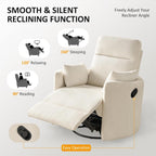 Nursery Rocking Chair, Oversized 360° Swivel Glider Recliner Chair, Chenille Silent Nursery Rocker with 2 Pillows and Footrest, Cozy Reclining Sofa for Living Room, Bedroom, Nursing, Beige
