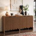 Walnut Sideboard Buffet Cabinet, Wood Storage Credeza with 4 Doors and Adjustable Shelves, Mid-Century Console Cabinet for Living Room, Kitchen, Hallway, Entrway (Walnut)